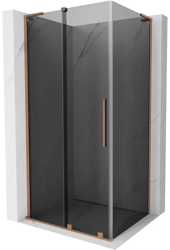 Mexen Velar L, sprchový kút s posuvnými dverami 90 x 110 cm, 8mm šedé sklo, medená matná, 871-090-110-43-65