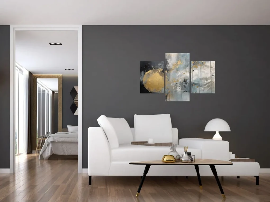 Obraz - Abstrakcia so zlatou guľou (90x60 cm)