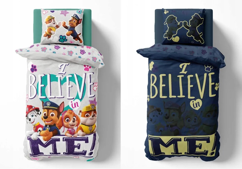Svietiace obliečky PAW PATROL Believe me sivá Rozmer obliečky: 70 x 80 cm | 140 x 200 cm