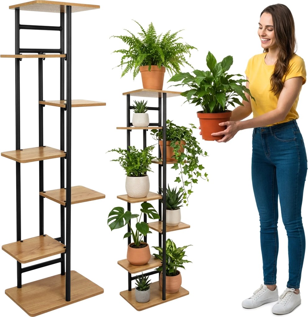 Stojan na květiny BASTIAN grafitový/dub craft