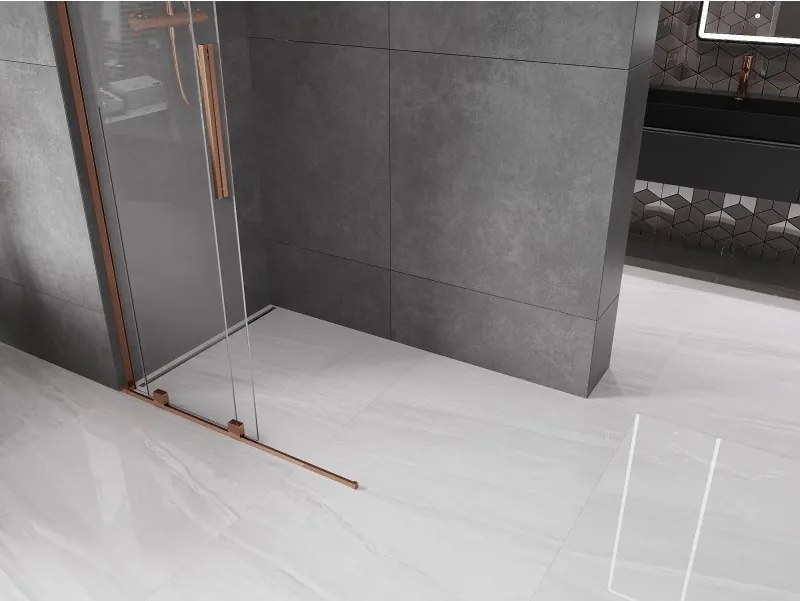 Mexen Velar L, posuvná sprchová zástena Walk-in 100 x 200 cm, 8mm číre sklo, ružové zlato, 871-100-003-03-60