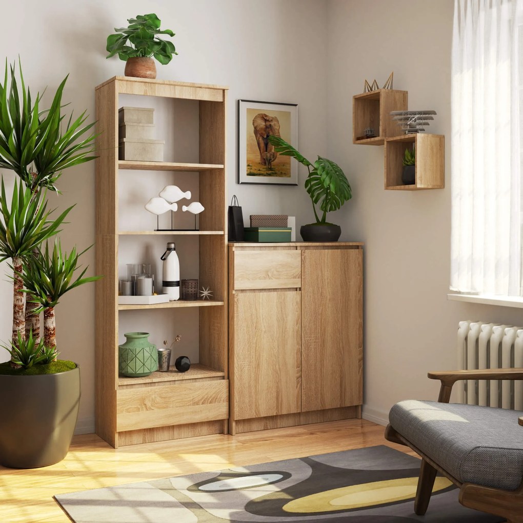 Kancelársky regál Rexa 60 cm 1 zásuvka a 4 police dub sonoma