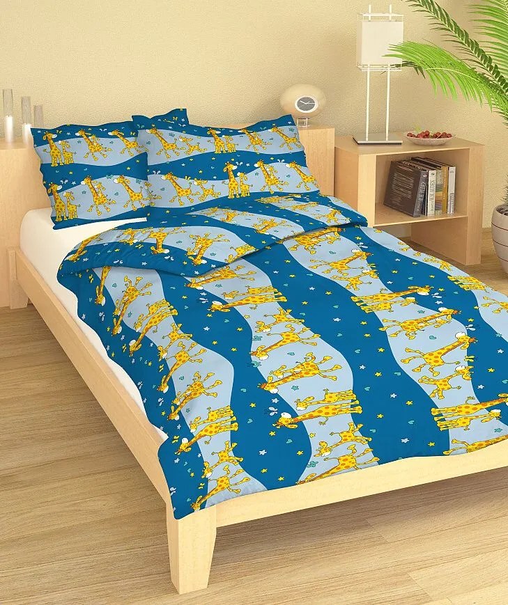 Obliečky bavlnené detské Žirafky modré - Detský set 130x90cm + 65x45cm