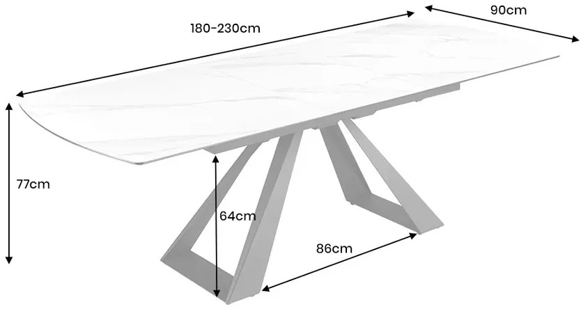 Jedálenský stôl CONCORD 180-230 cm rozkladací mramorový vzhľad biely keramický tvrdené sklo