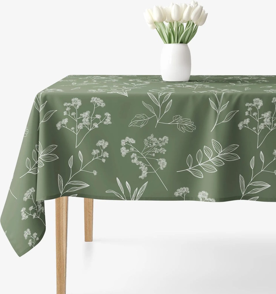 Goldea hranatý obrus 100% bavlnené plátno - bylinkové lístky 120 x 160 cm
