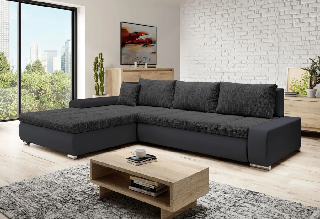 Rohová sedacia súprava TOSCANIA, 297x80x214, berlin 02/čierna ekokoža, pravá
