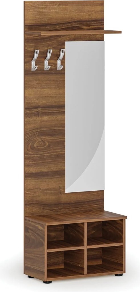 Vešiaková stena s botníkom a zrkadlom HORIZONT, 3 háčiky, polica, roky vodorovne, orech