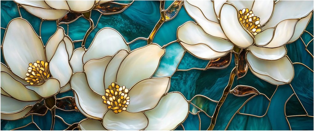 Obraz - Vitráž s magnóliou (120x50 cm)