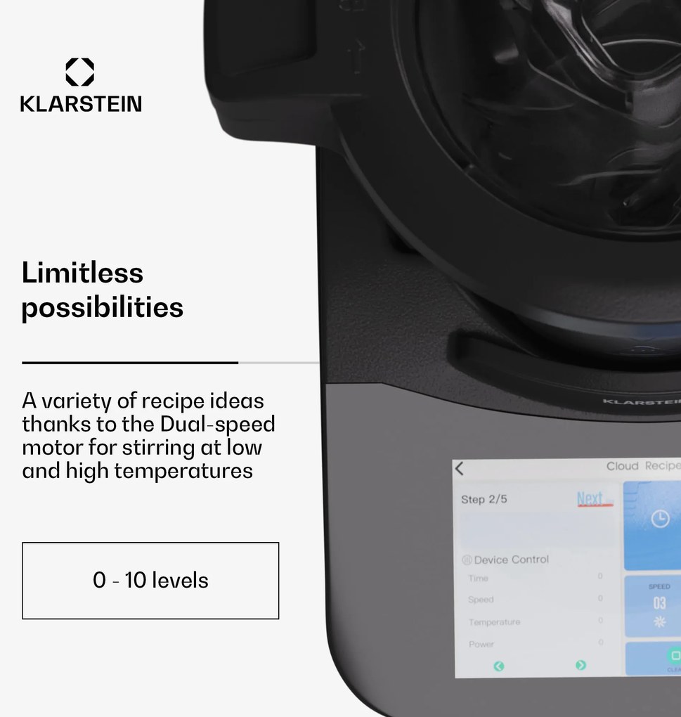 Klarstein Aria Grande Smart, kuchynský robot, 1700 W, 4,7 l, ovládanie cez aplikáciu, parný nástavec, 7' TFT displej