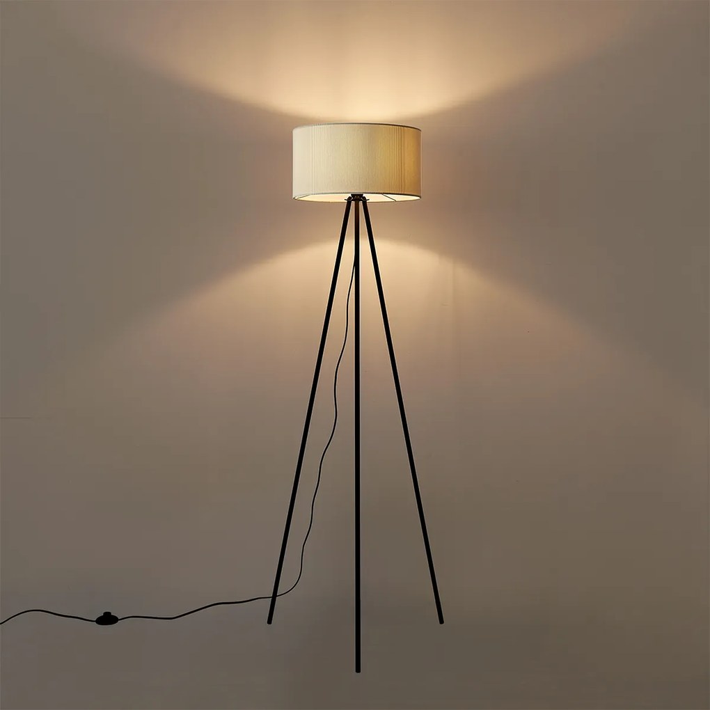Moderná stojacia lampa s trojnožkou biela so zamatovým tienidlom - Luz