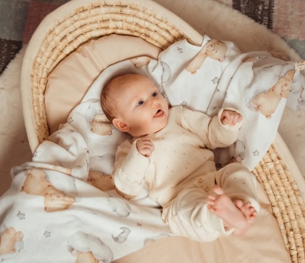 BabiM Mušelínové látkové plienky Premium Animals 60x75 3v1 macko na obláčiku