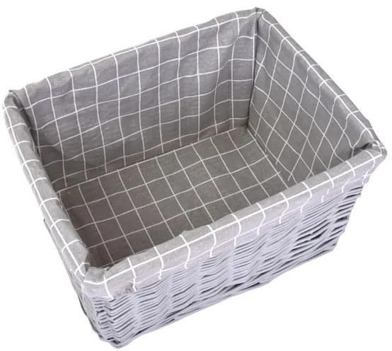 Sivá prútená zásuvka s kockovanou látkou Rozmery (cm): 33x24, v. 19