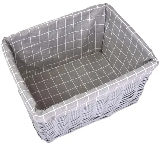 Sivá prútená zásuvka s kockovanou látkou Rozmery (cm): 33x24, v. 19