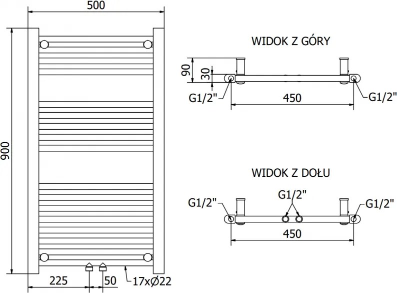 Mexen Mars, elektrické vykurovacie teleso 900x500 mm + vykurovacia tyč 300 W, chrómová, W110-0900-500-2300-01