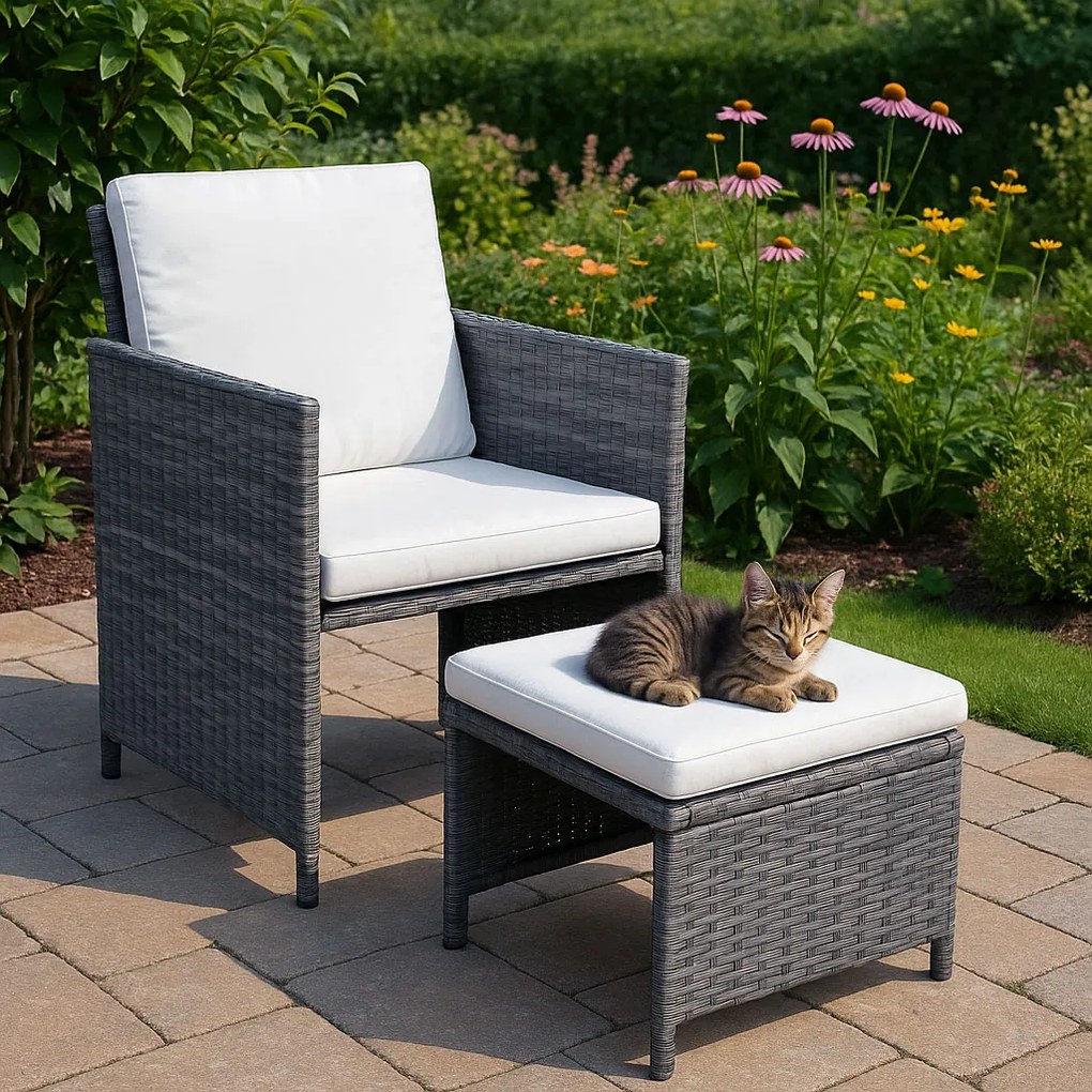 MultiGarden Súprava záhradného nábytku z technorattanu, 4 kreslá + 4 taburetky + stôl - MultiGarden