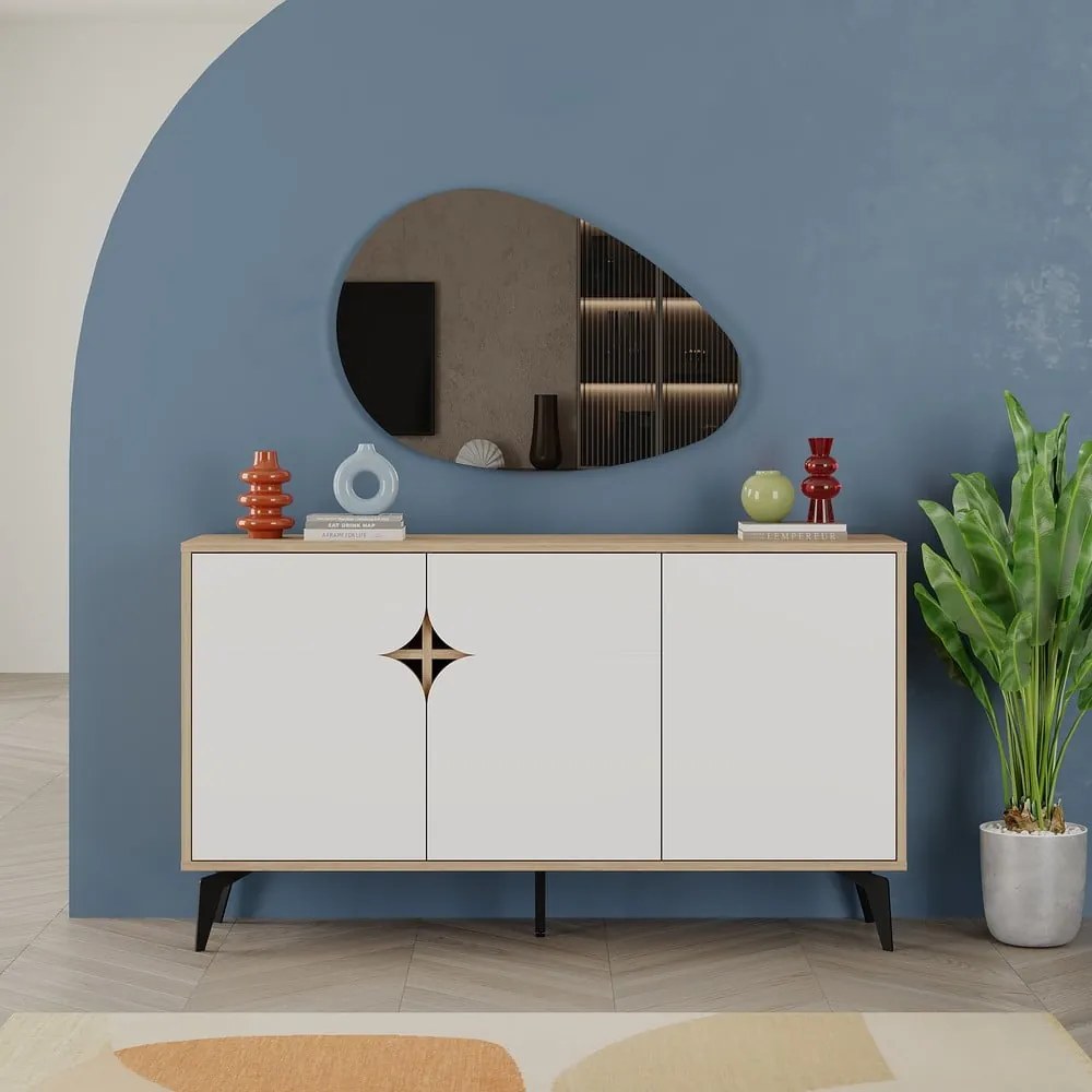 Nízka komoda v dekore duba v bielo-prírodnej farbe 140x79 cm Nola – Marckeric