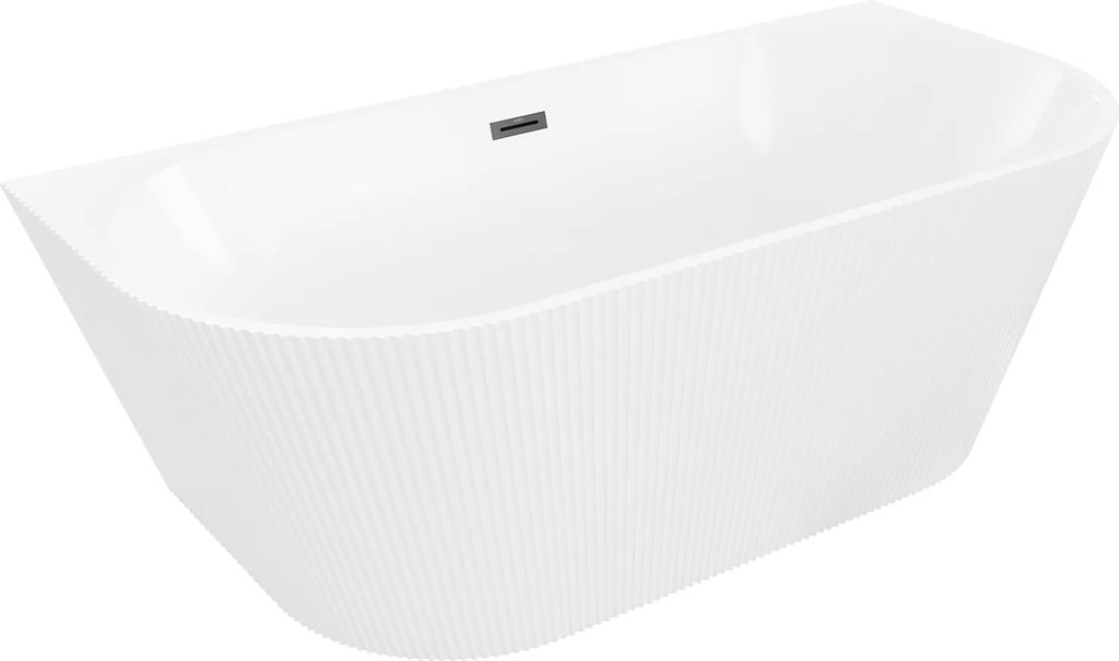 Mexen Oris voľne stojaca vaňa 150x75cm biela, čierny prepad, ryhovaná