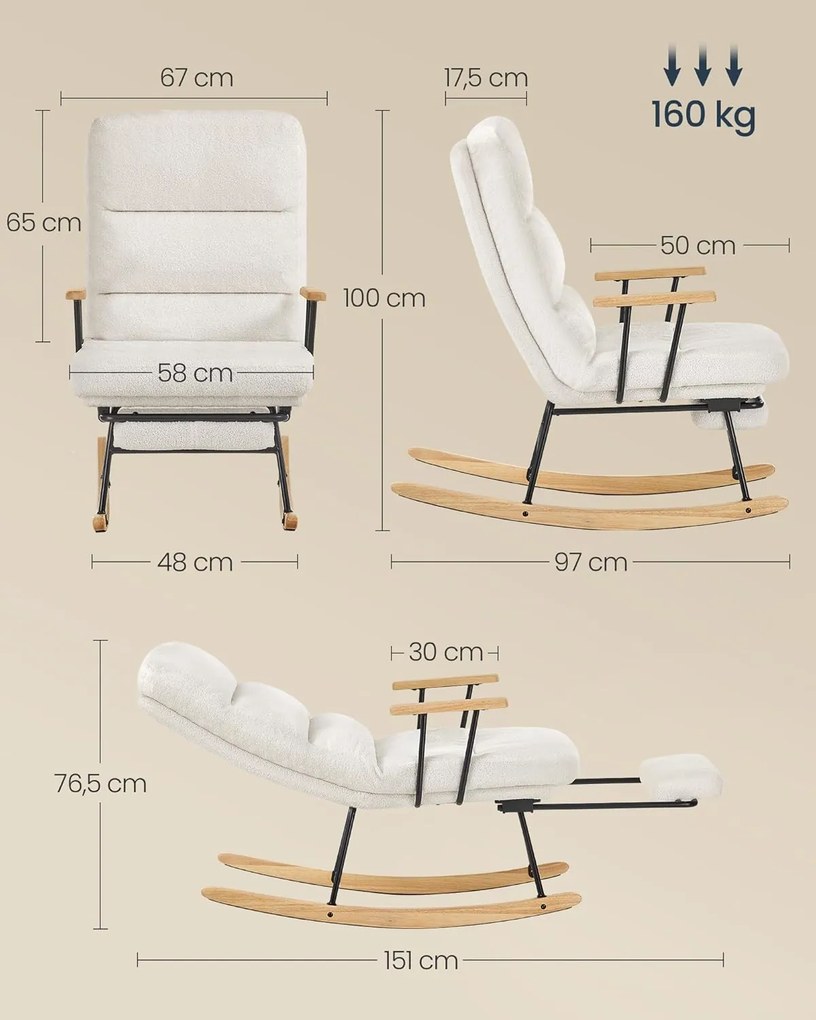 Polohovateľné hojdacie kreslo Heily s podnožkou krémové/hnedé