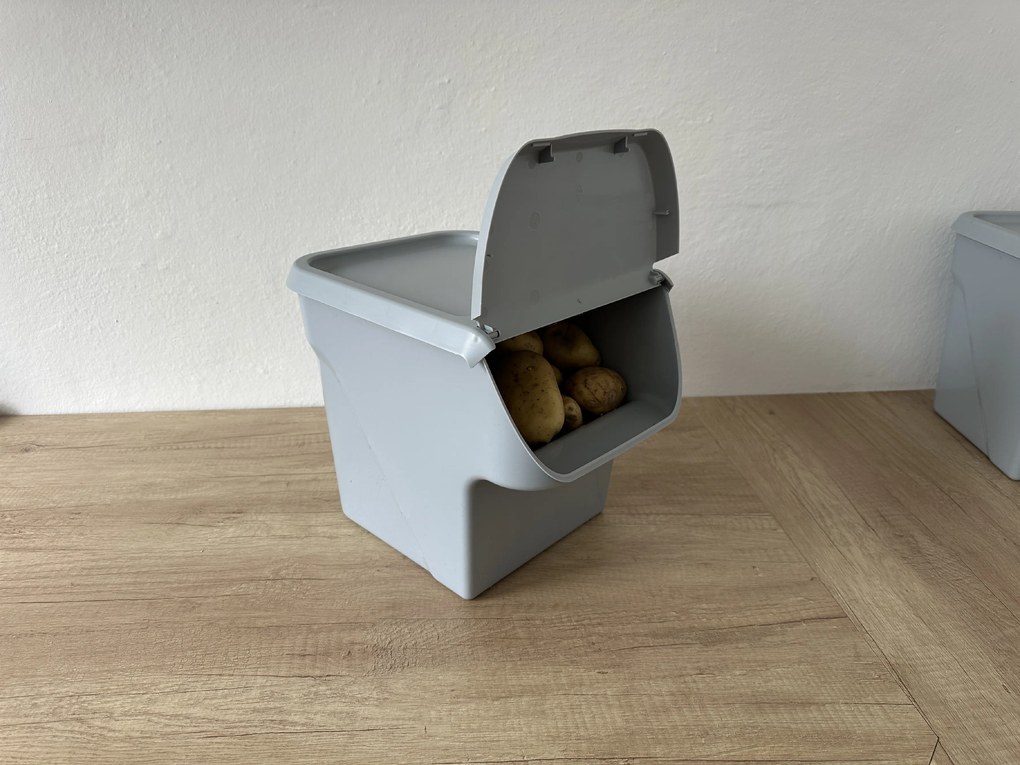 Úložný box na zemiaky a cibuľu s vetraním, VEGBOX sivý (14l - 10kg zemiakov)