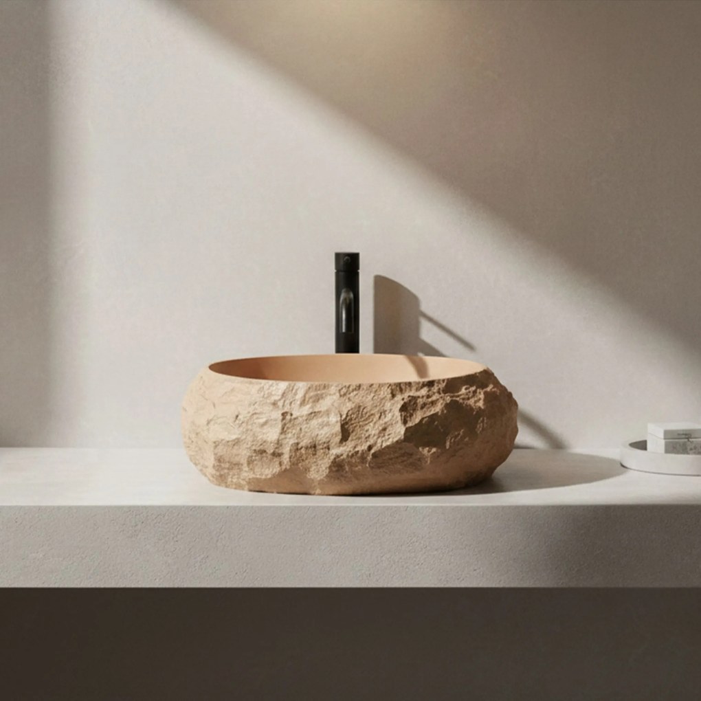 Umývadlo na dosku z kompozitného kameňa REA MIKA LIGHT TERRACOTTA 50x38 cm, béžová