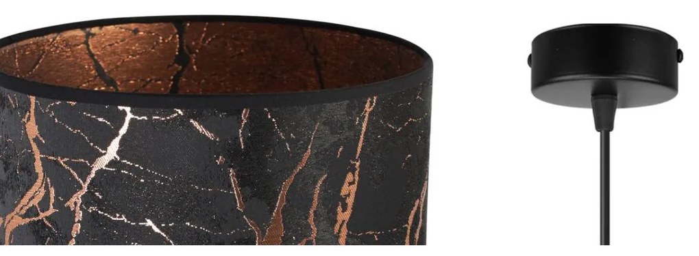 Závesné svietidlo Werona 3, 1x čierne textilné tienidlo so vzorom, (fi 20cm), c