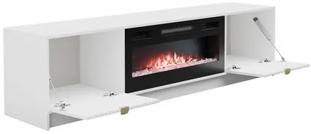 TV stolík/skrinka s krbom Razimo EF, Farby: Biely velvet