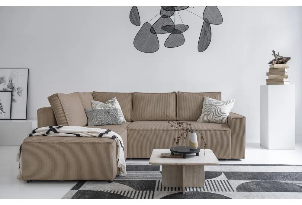 Béžová menčestrová rozkladacia rohová pohovka (ľavý roh) Brave Dave – Miuform