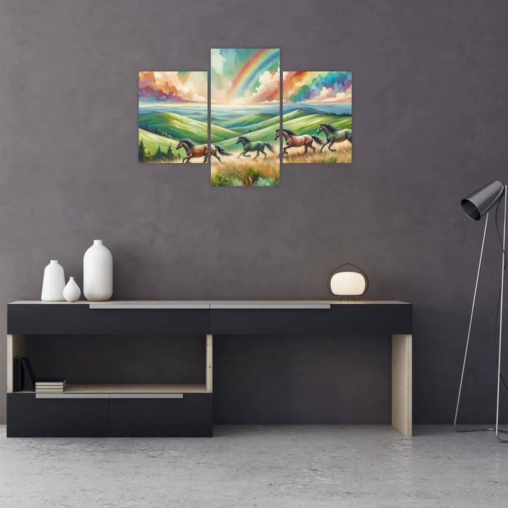 Obraz – Kone cválajúce krajinou (90x60 cm)