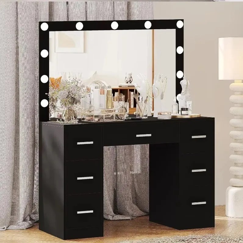 Toaletný stolík Hollywood STAR čierny s LED osvetlením