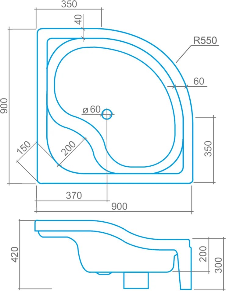 Roltechnik Outlet Polohlboká samonosná štvrťkruhová sprchová vanička SEMIDEEP NEO ROTH-Variant: rozmery: 90x90 cm - (SEMIDEEP_NEO-90x90 - 8000198)