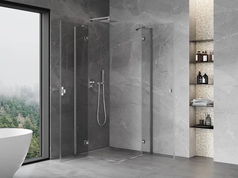 Mexen Mist-H Duo, 2-krídlový výklopný sprchový kút 95 x 95 cm, číre sklo, chrómový profil, 8A5-095L-095P-01-00