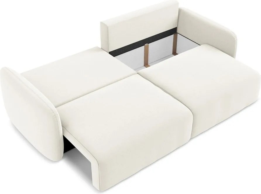 Krémovobiela zamatová rozkladacia/s úložným priestorom pohovka 238 cm Kalena – Makamii