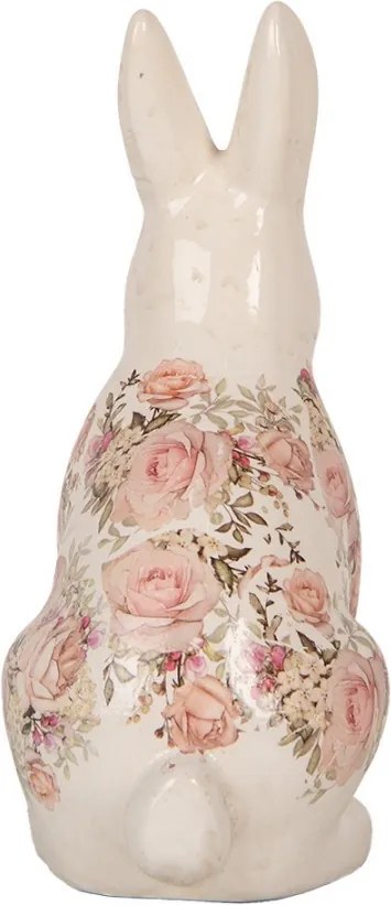 Béžová keramická dekorácia králik s ružami Rosien - 16*12*28 cm