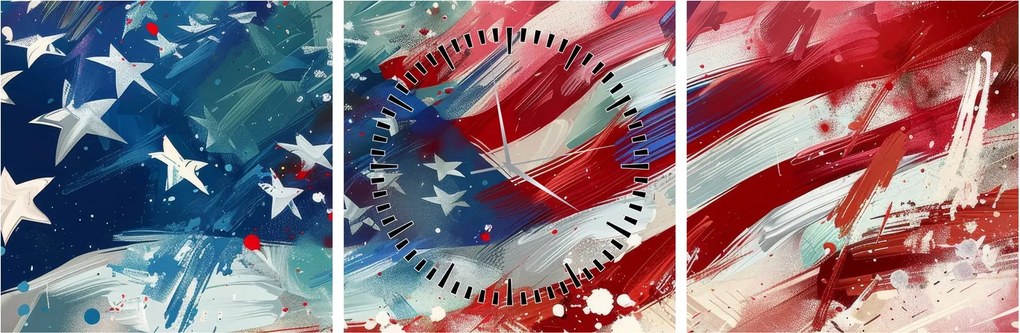 Obraz - Vlajka USA (s hodinami) (90x30 cm)