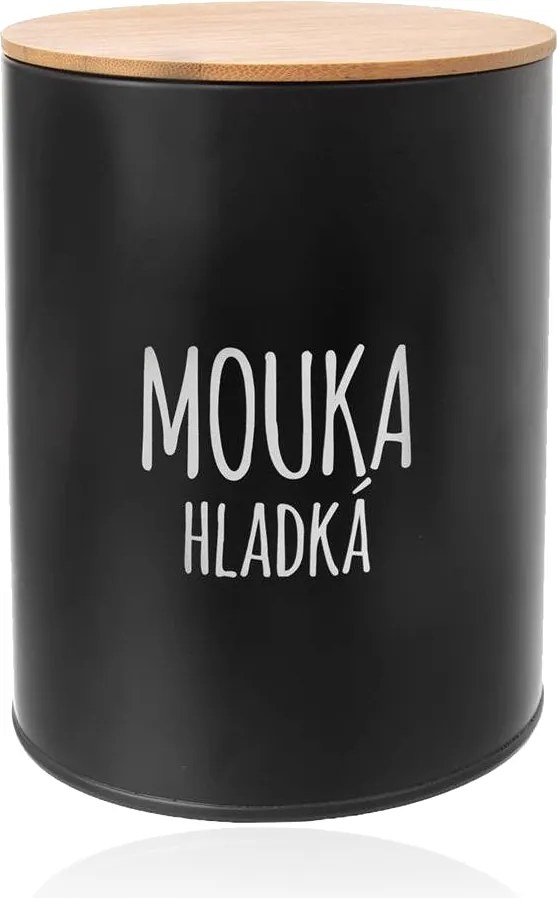 Orion Dóza na potraviny, plechová, čierna, s bambusovým vekom, 2,3 l, MOUKA HLADKÁ