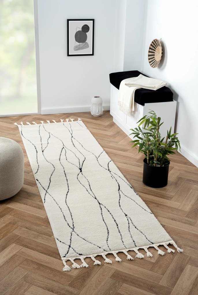 My Flair, Behúň Moroccan Serenity CA40082 weiß, 80x250, čiernobiela, obývacia izba
