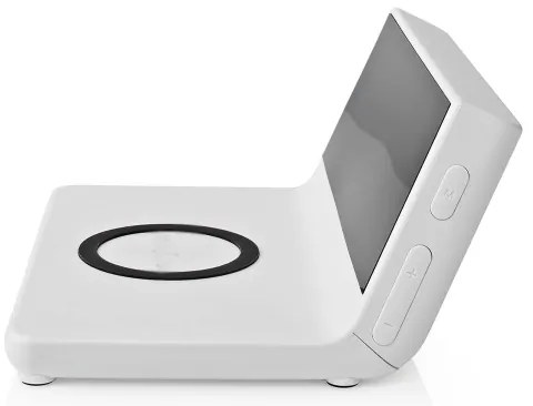 Nedis WCACQ20WT - Budík s LCD displejom a bezdrôtovú nabíjačkou 15W/5V biela