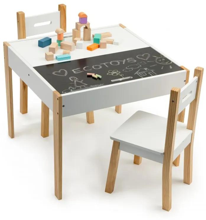 Detský stôl s dvoma stoličkami + tabuľa | 4x úložný priestor