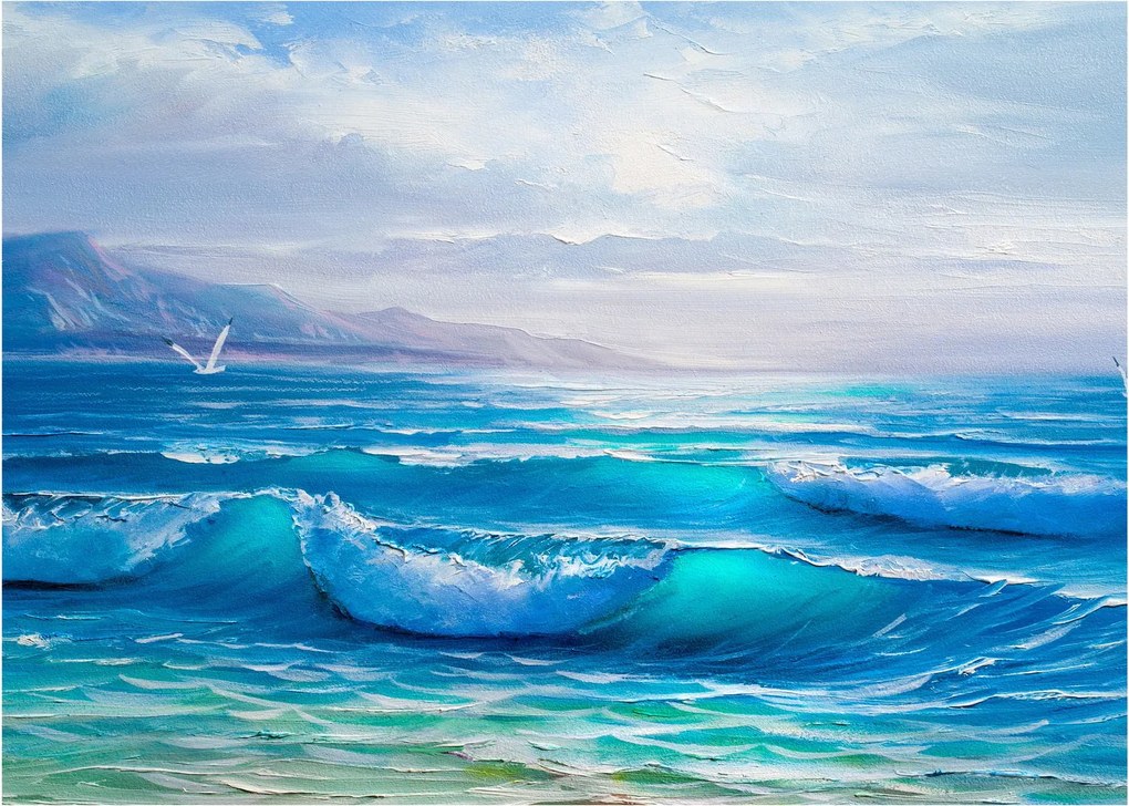 Obraz - Olejomaľba mora s čajkami (70x50 cm)