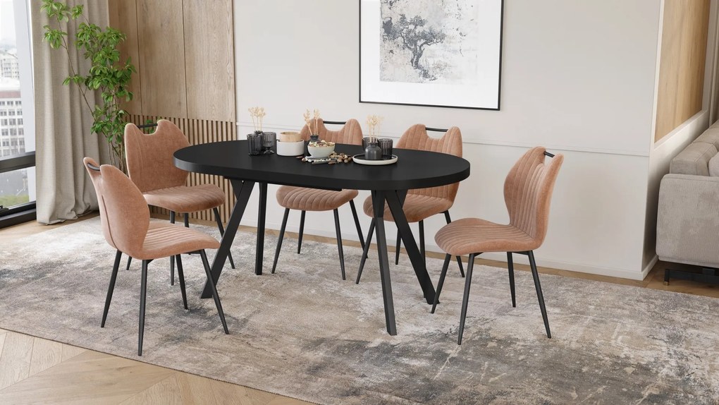 Mazzoni EXPANSO Čierny mat / čierne nohy - OVÁLNY ROZKLADACÍ STÔL 160-360 cm PRE 16-18 OSÔB