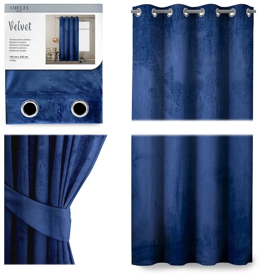 Záves AmeliaHome Velvet modrý