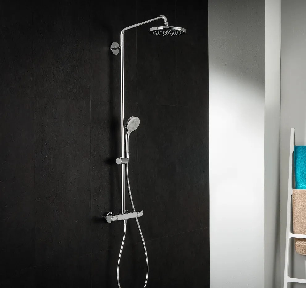 Hansgrohe Croma, Showerpipe 220 1jet EcoSmart 9 l/min s termostatom, chrómová, HAN-27188000