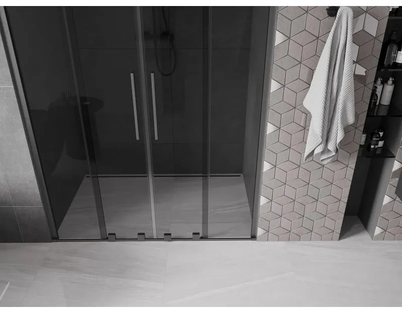 Mexen Velar Duo, posuvné sprchové dvere do otvoru 160 cm, 8mm šedé sklo, grafit brúsený, 871-160-000-42-66