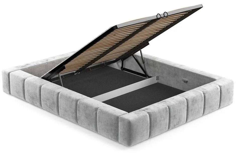 Svetlosivá čalúnená dvojlôžková posteľ s úložným priestorom s roštom 200x200 cm Aruba L – Maison de Rêve