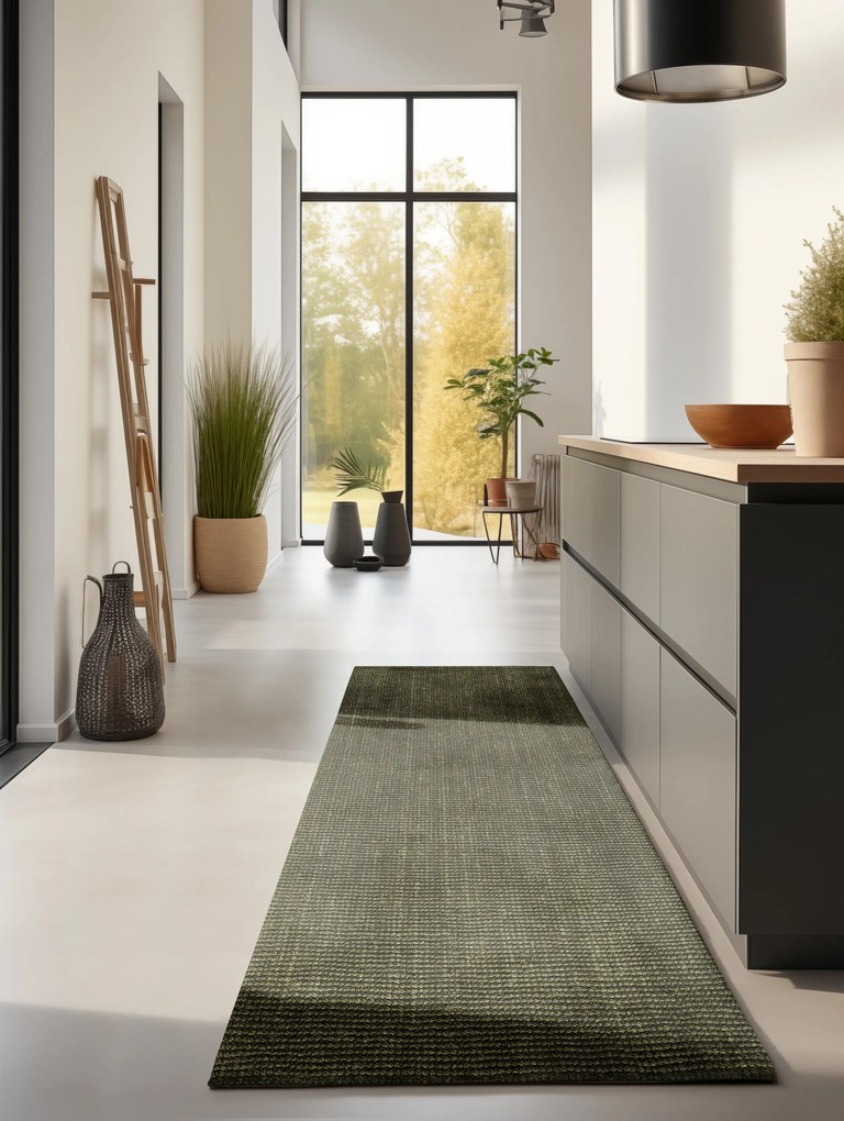 Hanse Home, Koberec behúň Bouclé Jute 105977 Jungle Green, 80x200, zelená, chodba / predsieň