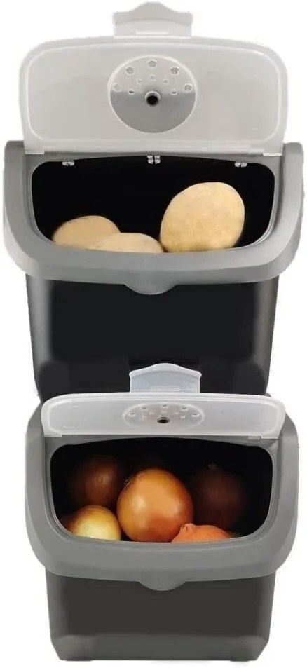 Skladovací černý box na cibuli a brambory, šedé víko (12l)