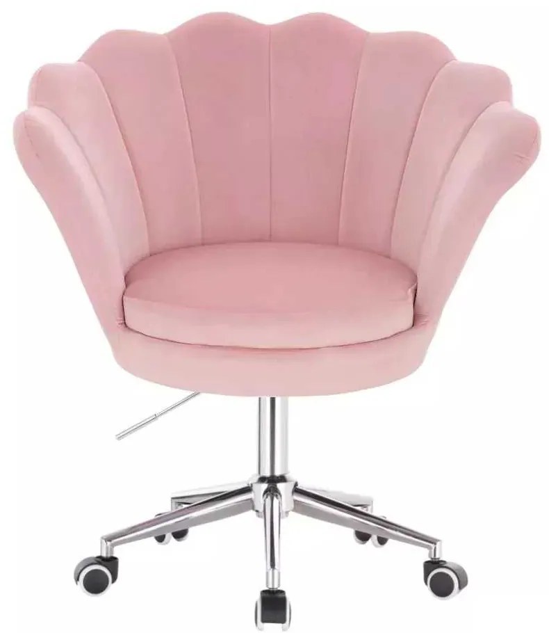 LuxuryForm DESIGN Kreslo FREY VELUR na striebornej podstave s kolieskami - ružové