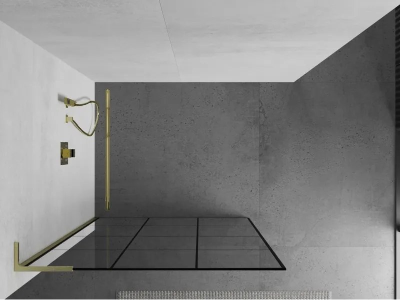 Mexen Kioto L, sprchová zástena Walk-In 120 x 200 cm, 8mm číre sklo čierny vzor, zlatý matný profil, 800-120-103-55-77