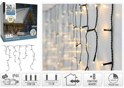 Svetelná vianočná reťaz Icicle teplá biela, 360 LED, L