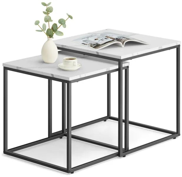 Set dvoch štvorcových konferenčných stolíkov - mramorové (čierne nohy)
